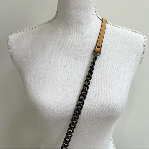 MAXON COLLECTION PEBBLED LEATHER MUSTARD YELLOW ASYMMETRIC FLAP CROSSBODY BAG - Picture 12 of 15